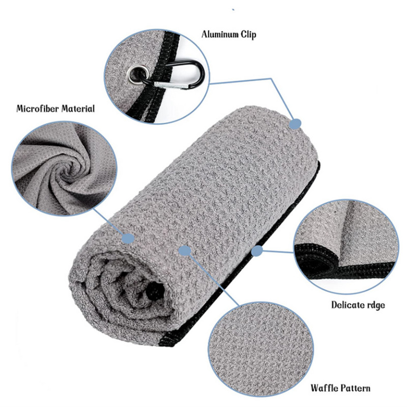 Golfo minkštas sugeriantis rankšluostis aukščiausios kokybės mikropluošto audinio vaflių raštas su sunkiu karabinu valo lazdos kamuoliukus