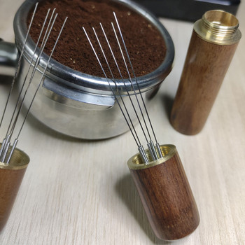 Тампер за кафе Игли от естествена неръждаема стомана Дървена дръжка Бъркалка за еспресо на прах Разпределители Нивелир Инструменти Кухненски аксесоари
