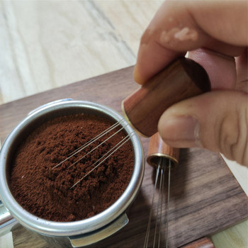 Coffee Tamper Φυσικό ανοξείδωτο ατσάλι Needles Wood Handle Espresso Powder Stirrer Distributors Leveler Tools Αξεσουάρ κουζίνας