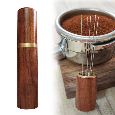 Kávészabotázs természetes rozsdamentes acél tűk fa nyelű eszpresszó por keverő elosztók szintező szerszámok konyhai kiegészítők