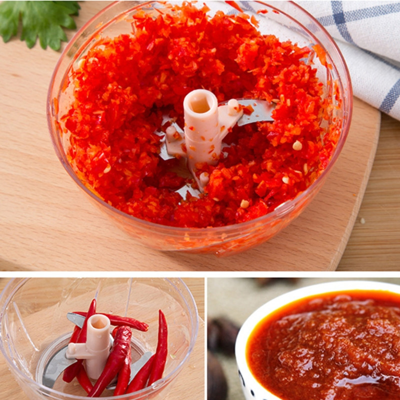 Minimalus rankinis maisto smulkintuvas Mažas rankinis virtuvės kombainas Naujausias 3 peiliukų smulkintuvas česnakams, vaisiams ir mėsai