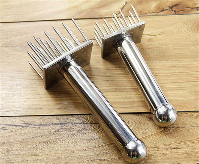 Nerūdijančio plieno mėsos adatos Mėsos plaktukas, medinės rankenos Profesionalus mėsos minkštiklis, skirtas jautienos kepsniams virtuvės įrankiai