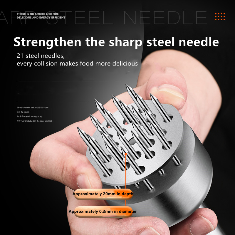 Mėsos minkštinimo adata su 21 itin aštriu nerūdijančio plieno peiliuku, švelniu mėsos plaktuku jautienos kepsniams.