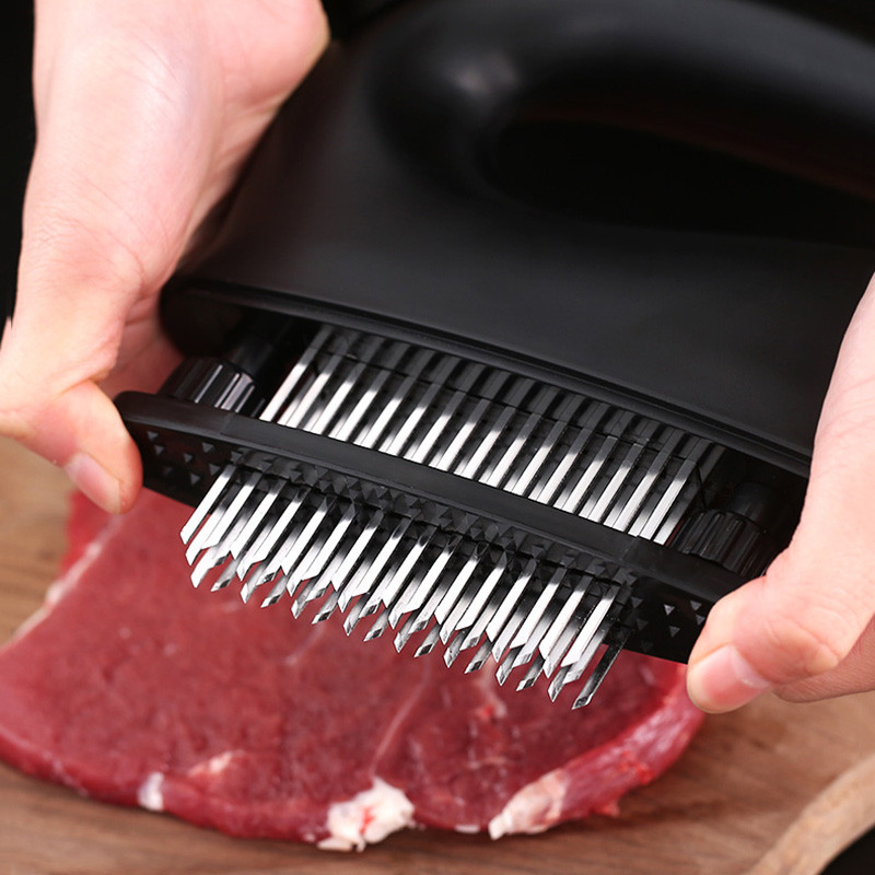Mėsos minkštiklis su 48 nerūdijančio plieno ypač aštriais adatiniais virimo įrankiu marinatui suminkštinti kepsninės kepsninę