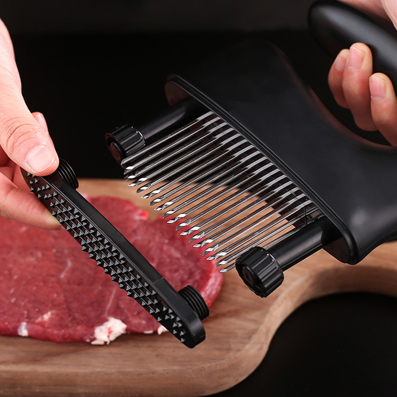 Mėsos minkštiklis su 48 nerūdijančio plieno ypač aštriais adatiniais virimo įrankiu marinatui suminkštinti kepsninės kepsninę