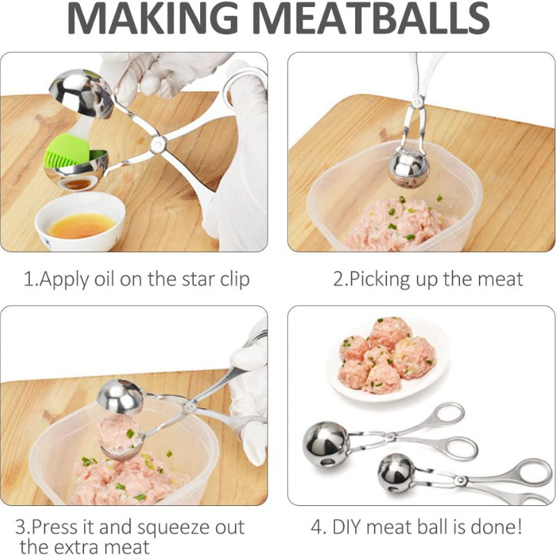 Neprilimpantys mėsos plaktuvai, nerūdijančio plieno mėsos plakimo žnyplės, „Cake Pop“ mėsos kukulių gaminimo ledo žnyplės, sausainių tešlos kaušelis virtuvei