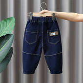 Madingi džinsai berniukams su kišenėmis ir logotipu