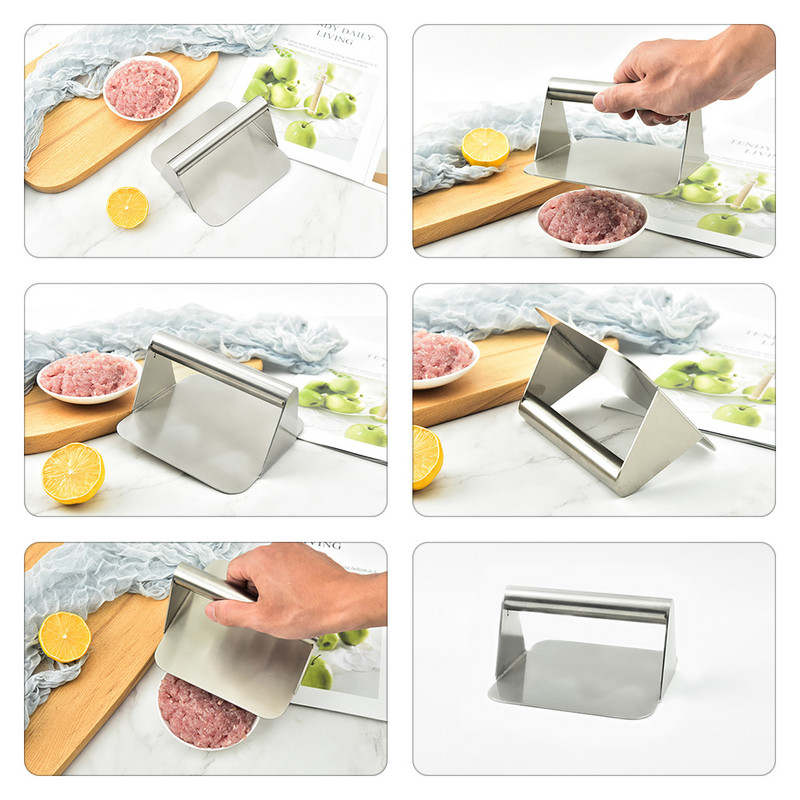 Sklandus šoninė BBQ nerūdijantis plienas Lengvai valomi prietaisai Priedai su rankena Keptuvės Burger Press Mėsa Plokščia Grilis Virtuvė