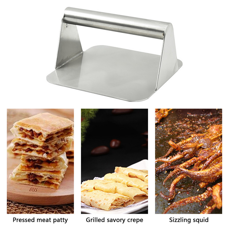 Sklandus šoninė BBQ nerūdijantis plienas Lengvai valomi prietaisai Priedai su rankena Keptuvės Burger Press Mėsa Plokščia Grilis Virtuvė
