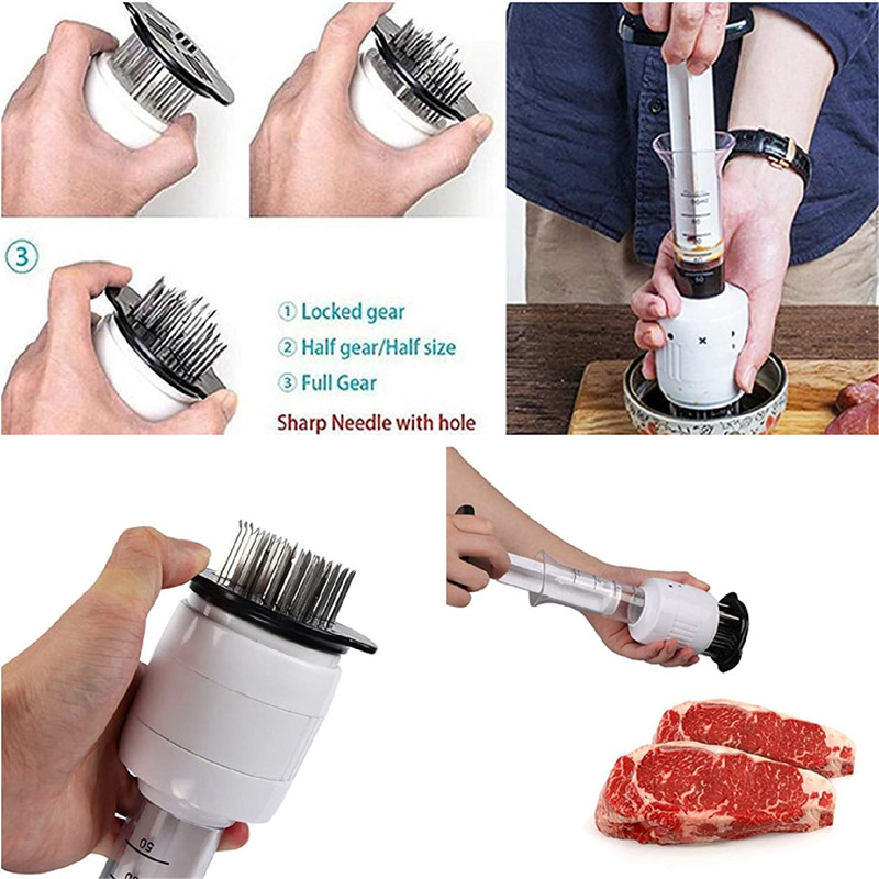 2 az 1-ben Húspuhító és pác befecskendező Barbecue Fűszerezés Szósz Injektorok Konyhai eszközök Kütyük Grill főzési kellékek