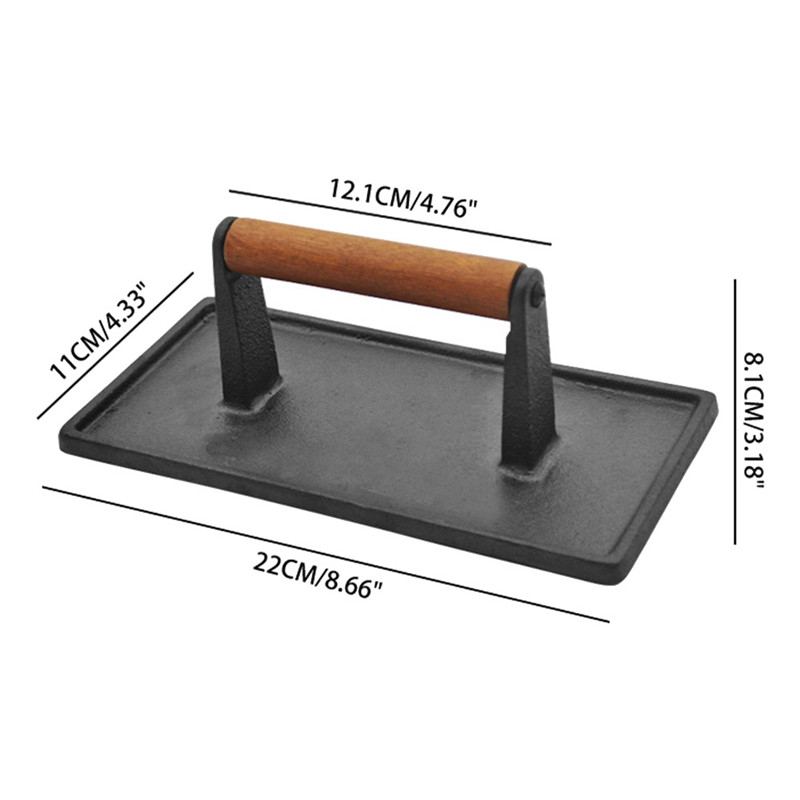 Öntöttvas sűrítő barbecue prés (fa nyél), steak prés