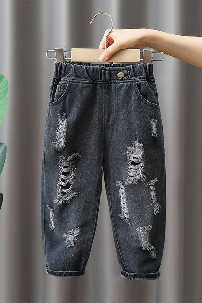 Vaikiški džinsai berniukams su kišene ir suplėšytu motyvu