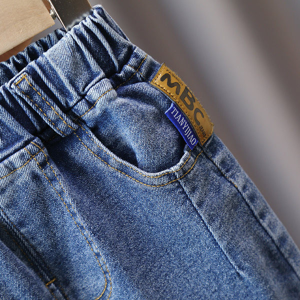 Vaikiški džinsai su elastiniu diržu ir kišene