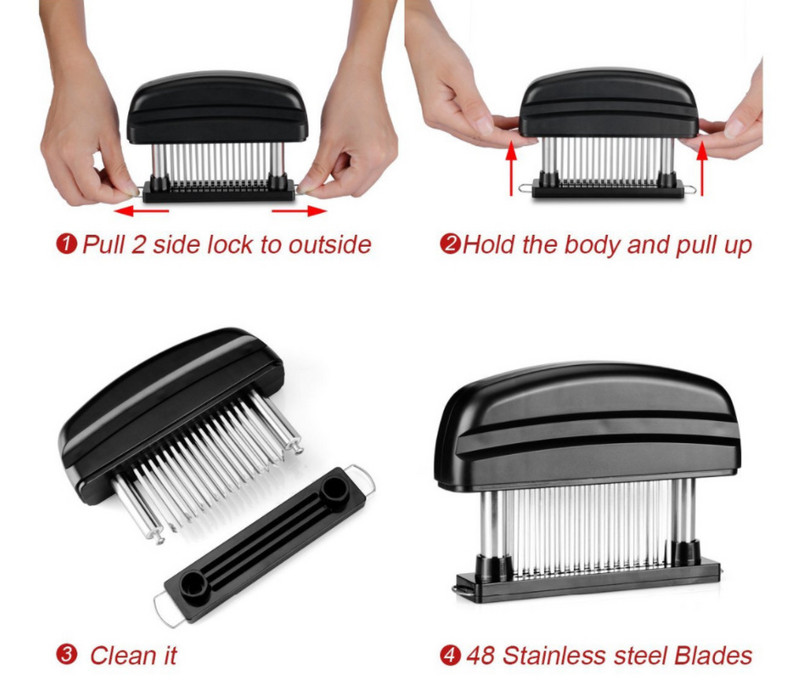 48 oštrica Igla za omekšavanje mesa Nož od nehrđajućeg čelika Goveđi biftek za meso Malt za omekšavanje mesa Čekić Bacač Alati za kuhanje