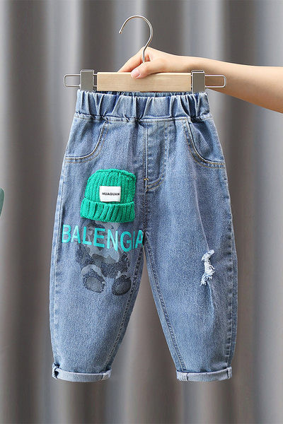 Blugi de copii pentru baieti cu imprimeu si buzunar