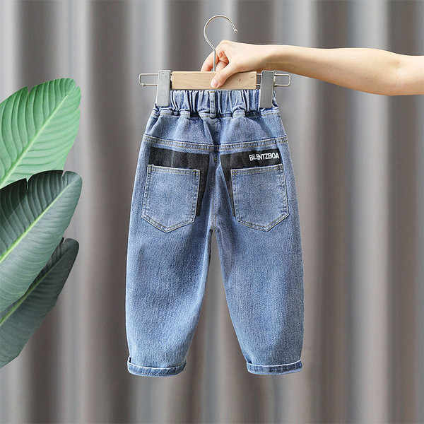 Blugi elastici pentru copii cu imprimeu si buzunar pentru baieti