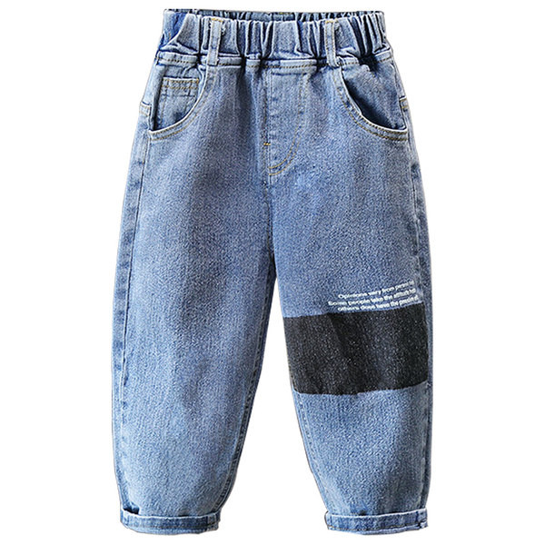 Blugi elastici pentru copii cu imprimeu si buzunar pentru baieti