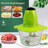 Elektrinis virtuvinis kombainas smulkintuvas Dviejų greičių 2L 200W Stiklinis dubenis Blenderis Mėsmalė Maistinėms Daržovėms Svogūnai Česnakai