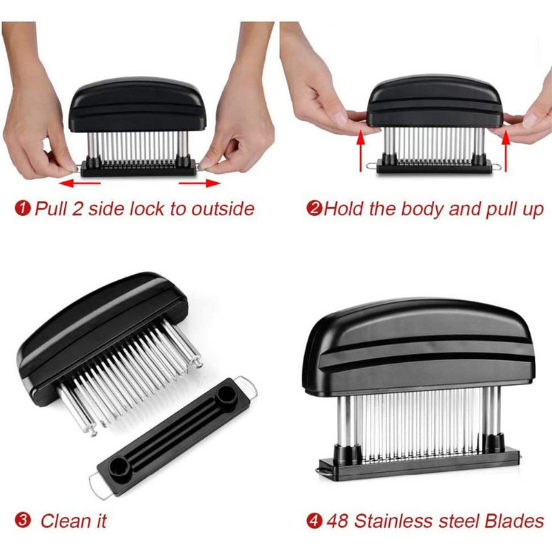 Frățitor de carne 48 din oțel inoxidabil cu lamă ascuțită cu ac Instrument de gătit rezistent pentru fragezirea cărnii de vită, curcan, pui, friptură, set de vițel