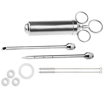 Nerūdijančio plieno kepsninės injektoriaus švirkštas, marinato mėsos purkštukas, 2 uncijų talpa su 6 adatų silikoniniu šepečiu