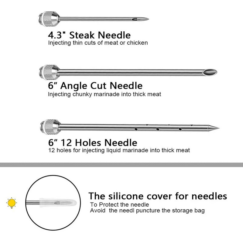 Injector de condiment pentru marinada MLIA 2OZ Injector de carne de curcan 304 seringă de gătit din oțel inoxidabil de injecție pentru grătar de curcan