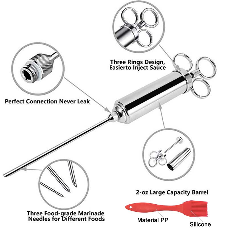 Injektor za meso za marinadu Kapacitet 2 unce sa 6 igala, silikonska četka, šprica za ubrizgavanje roštilja od nehrđajućeg čelika