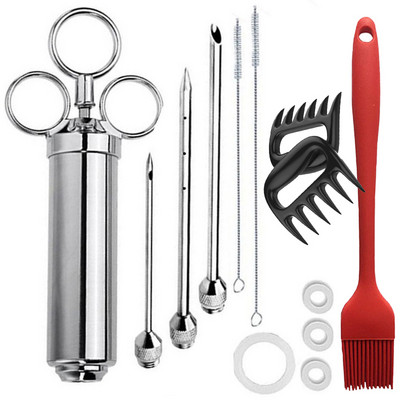 Profesionalus didelio našumo 304 nerūdijančio plieno mėsos purkštukas su 3 marinato adatomis