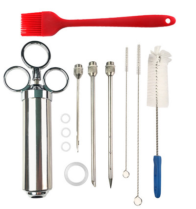 Profesionalus didelio našumo 304 nerūdijančio plieno mėsos purkštukas su 3 marinato adatomis