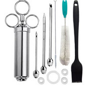 Injector de condimente pentru marinată de 2 oz Injector de carne Injector de seringă de gătit din oțel inoxidabil cu 2-5 ace