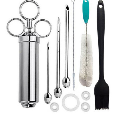 Injector de condimente pentru marinată de 2 oz Injector de carne Injector de seringă de gătit din oțel inoxidabil cu 2-5 ace