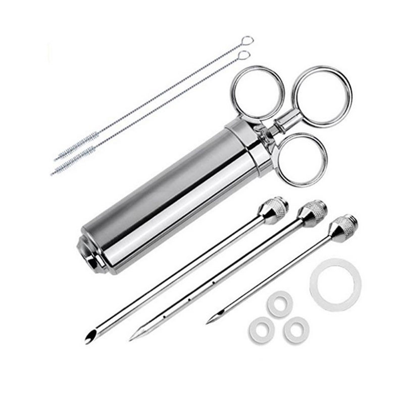 Injector de condimente pentru marinată de 2 oz Injector de carne Injector de seringă de gătit din oțel inoxidabil cu 2-5 ace