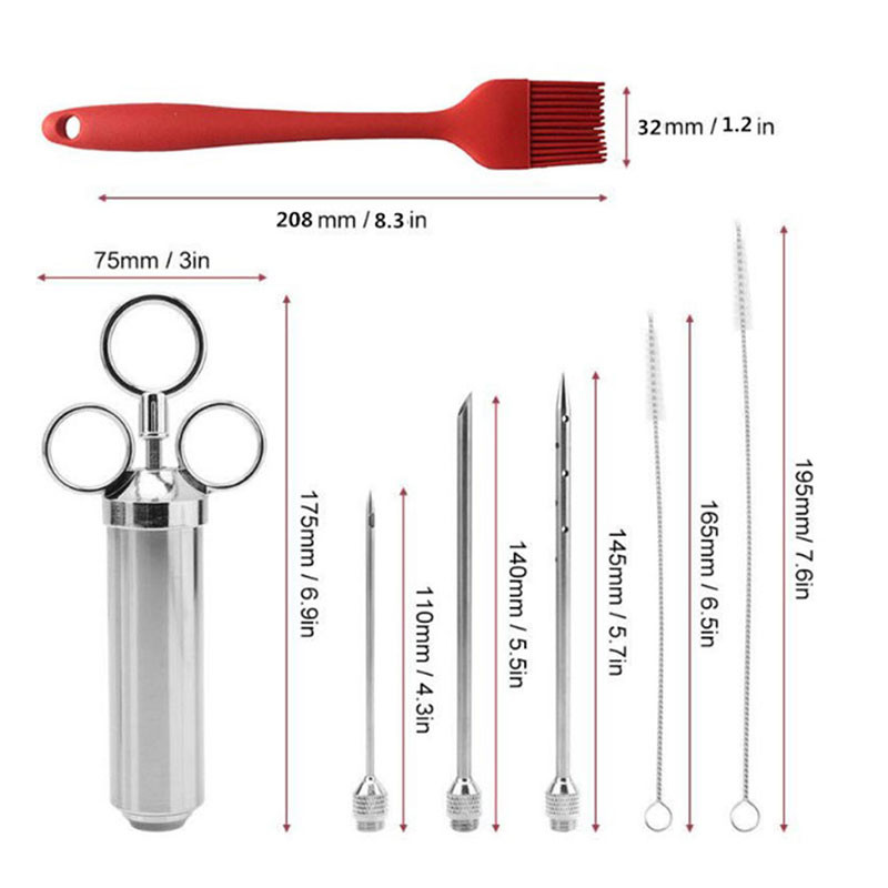 Injector de condimente pentru marinată de 2 oz Injector de carne Injector de seringă de gătit din oțel inoxidabil cu 2-5 ace