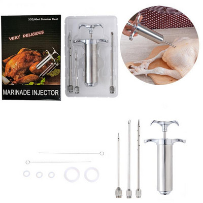 Seringă de injecție pentru carne de curcan cu 3 ace Kit de injector pentru condimente pentru carne pentru marinată pentru carne pentru grătar Sos de condimente pentru aromă