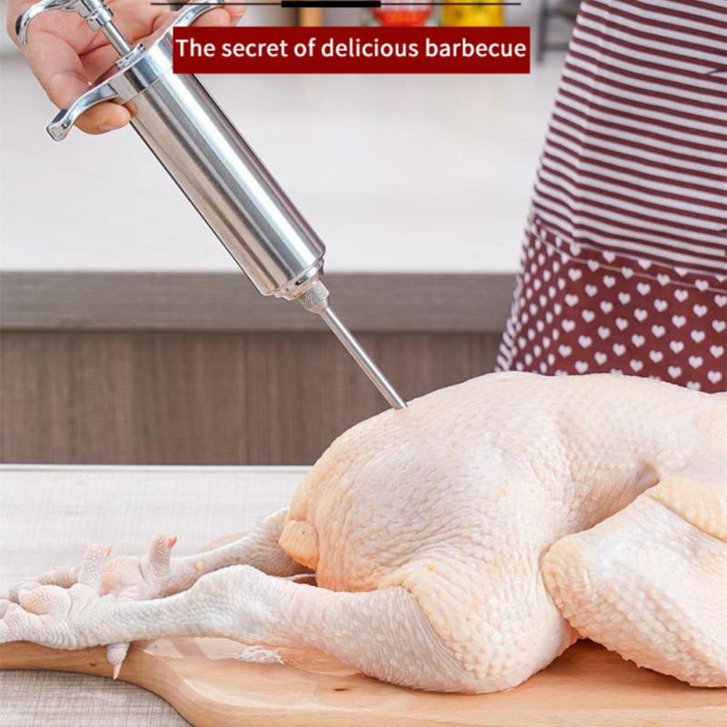 Seringă de injecție pentru carne de curcan cu 3 ace Kit de injector pentru condimente pentru carne pentru marinată pentru carne pentru grătar Sos de condimente pentru aromă