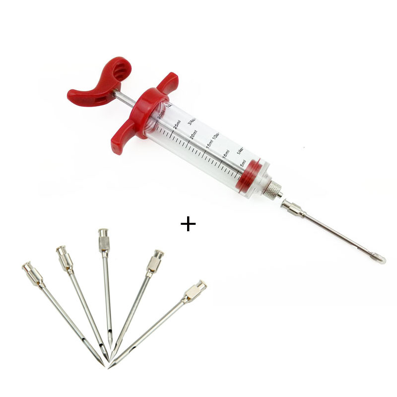 1 buc 30 ML injector de marinadă 5 buc din oțel inoxidabil set de ace de injector de marinadă pentru carne marinadă aromă seringă injector de gătit BBQ