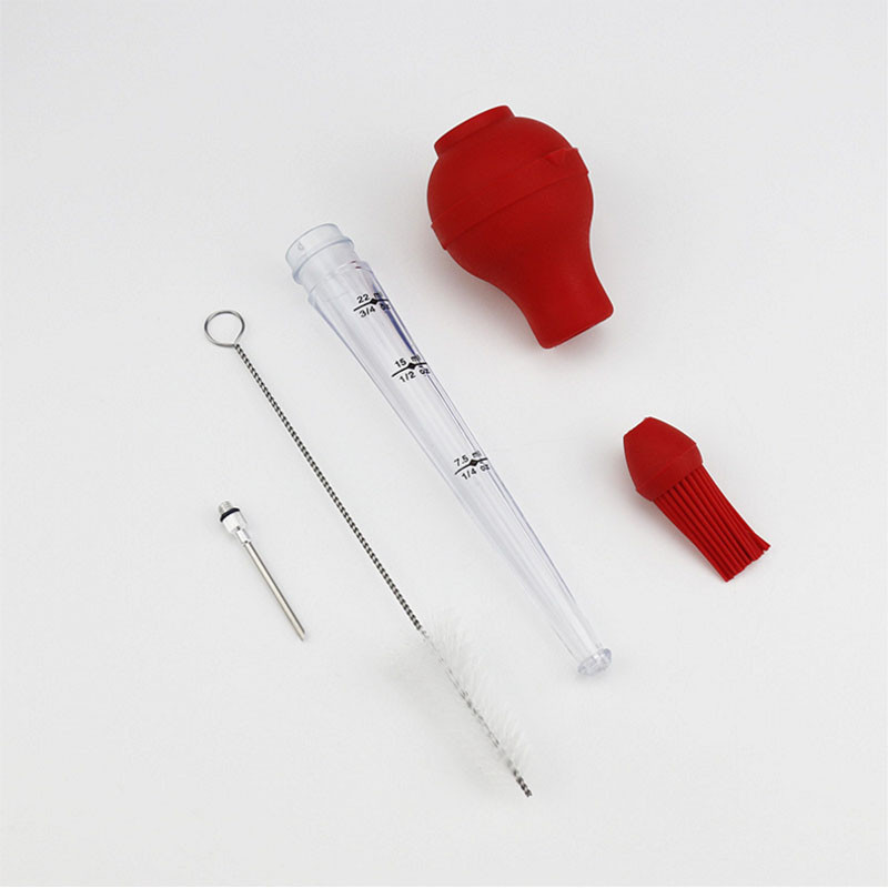 Turkey Baster rinkinys iš 4, silikoninė lemputė su mėsos injektoriaus adata su kepsninės kepimo šepečiu ir valymo šepečiu kepsninės įrankiais