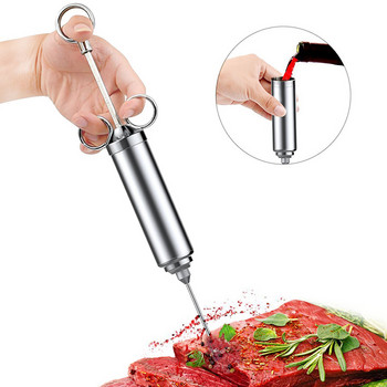 2-4OZ Комплект инжектори за ароматизиране на марината за месо от неръждаема стомана Инжектор за подправки за барбекю с вместимост 1/2 чаша с 2 професионални четки с игли