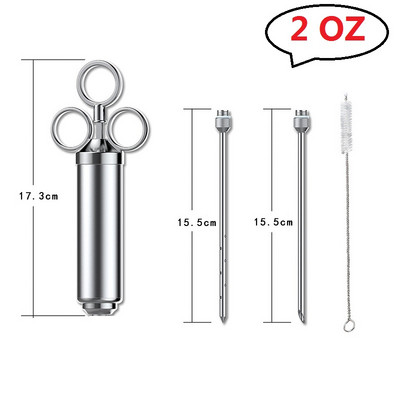 2-4OZ od nehrđajućeg čelika Injektor okusa marinade za meso Kapacitet 1/2 šalice Injektor za začine za roštilj s 2 profesionalne četke za igle