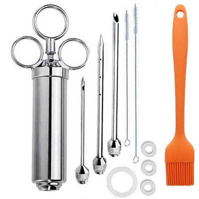 Štrcaljka za ubrizgavanje mesa od nehrđajućeg čelika s 3 igle za ubrizgavanje marinade za pušnicu na roštilju s roštiljem Igla za puretinu od 2 oz velikog kapaciteta