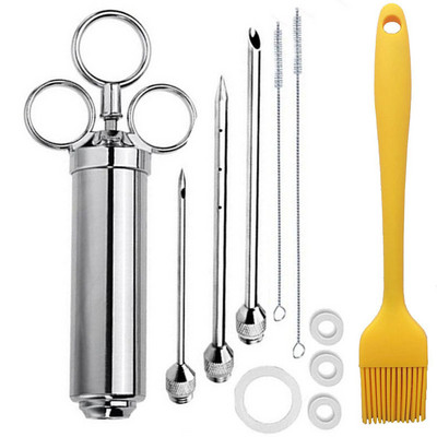 Štrcaljka za ubrizgavanje mesa od nehrđajućeg čelika s 3 igle za ubrizgavanje marinade za pušnicu na roštilju s roštiljem Igla za puretinu od 2 oz velikog kapaciteta