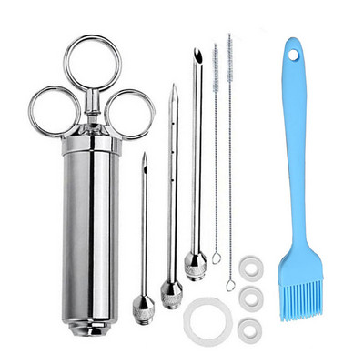 Štrcaljka za ubrizgavanje mesa od nehrđajućeg čelika s 3 igle za ubrizgavanje marinade za pušnicu na roštilju s roštiljem Igla za puretinu od 2 oz velikog kapaciteta