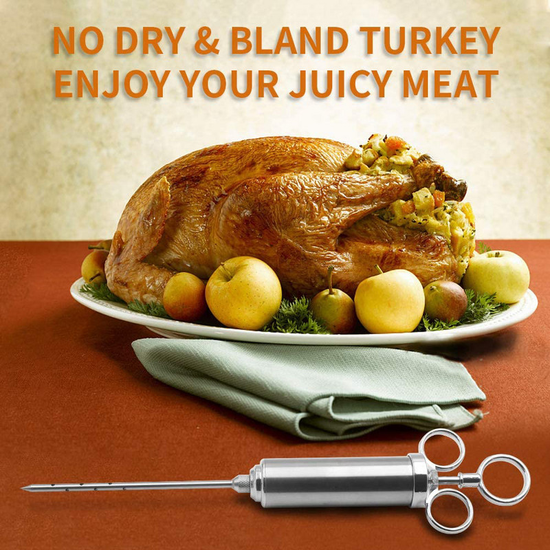 Štrcaljka za ubrizgavanje mesa od nehrđajućeg čelika s 3 igle za ubrizgavanje marinade za pušnicu na roštilju s roštiljem Igla za puretinu od 2 oz velikog kapaciteta