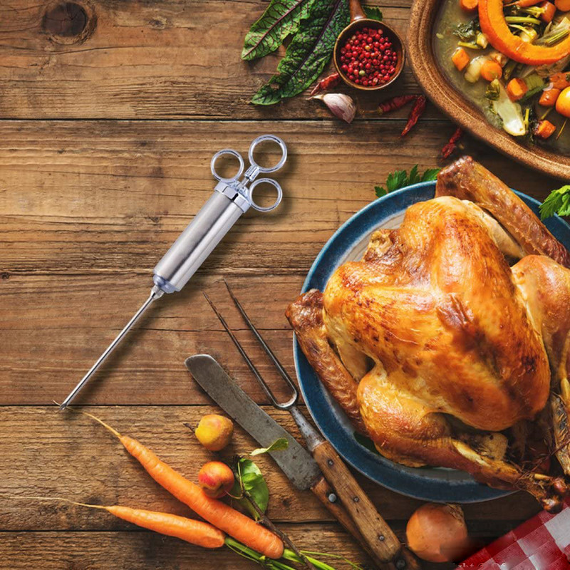 Štrcaljka za ubrizgavanje mesa od nehrđajućeg čelika s 3 igle za ubrizgavanje marinade za pušnicu na roštilju s roštiljem Igla za puretinu od 2 oz velikog kapaciteta