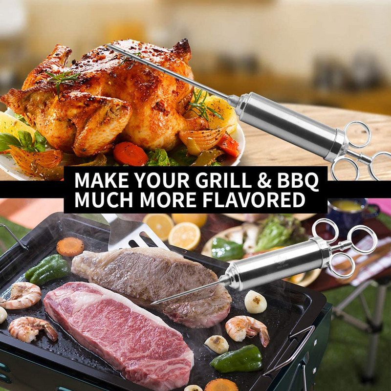 Štrcaljka za ubrizgavanje mesa od nehrđajućeg čelika s 3 igle za ubrizgavanje marinade za pušnicu na roštilju s roštiljem Igla za puretinu od 2 oz velikog kapaciteta