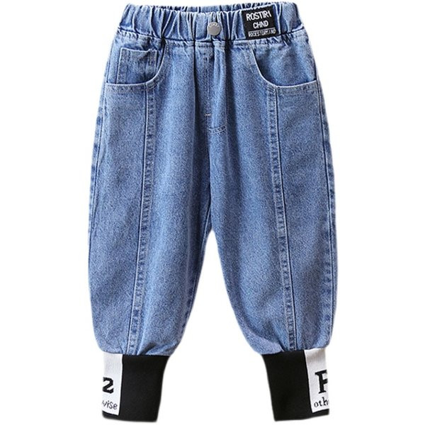 Blugi pentru copii cu picioare late pentru baieti cu buzunar si nasturi
