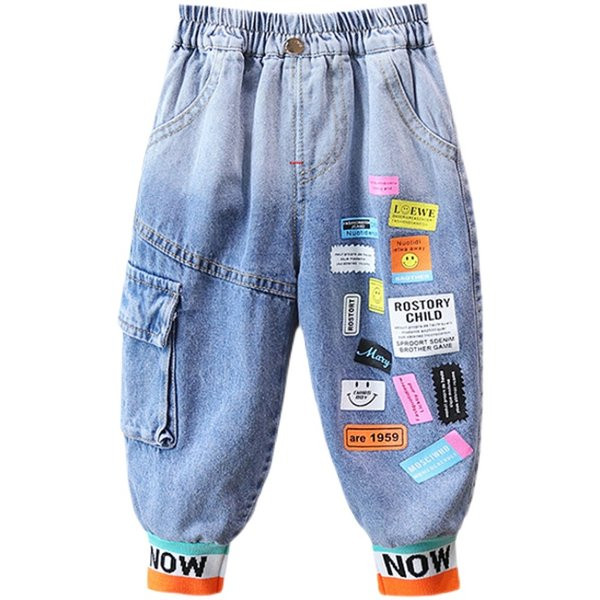 Gyermek farmernadrág fiúknak rátéttel és gumírozással