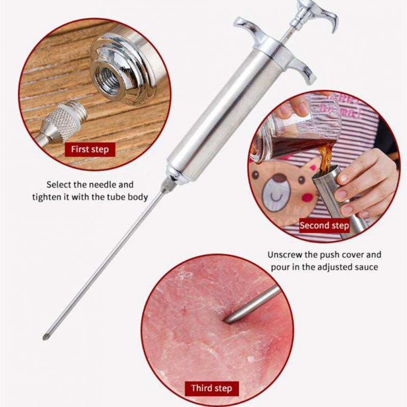 Rozsdamentes acél fűszerfecskendő pác befecskendező csirke grill hús BBQ fűszerezés szósz Íz tű konyhai BBQ eszköz Cocina