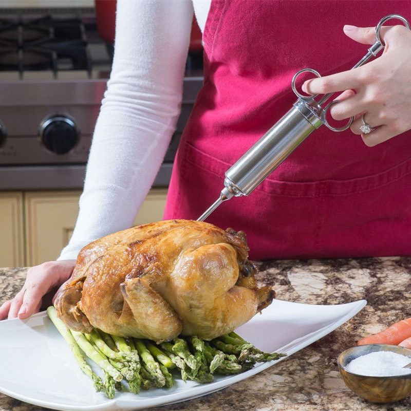 Mėsos švirkštas nerūdijančio plieno adatų purkštukas skonio vištienos dešros įdaru marinatas kepimo įtaisai BBQ įrankiai virtuvės priedai