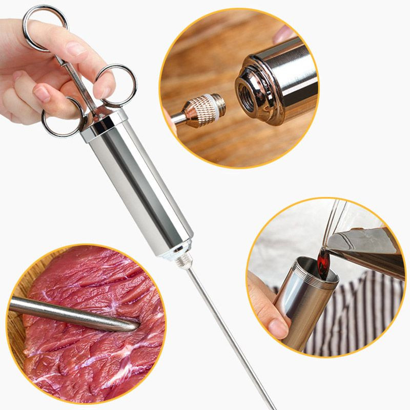 Mėsos švirkštas nerūdijančio plieno adatų purkštukas skonio vištienos dešros įdaru marinatas kepimo įtaisai BBQ įrankiai virtuvės priedai
