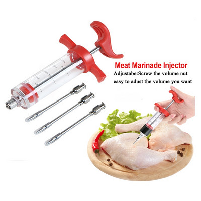 BBQ liha süstal liha marinaadi pihusti Türgi kana maitsega süstal vorsti täidis 3 nõelaga toiduvalmistamise tööriist köögitarvikud